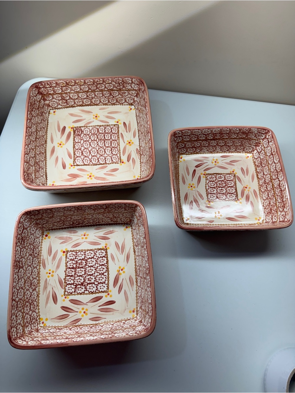Temptations by Tara Old World Cranberry square baking serving dish & bowls x3